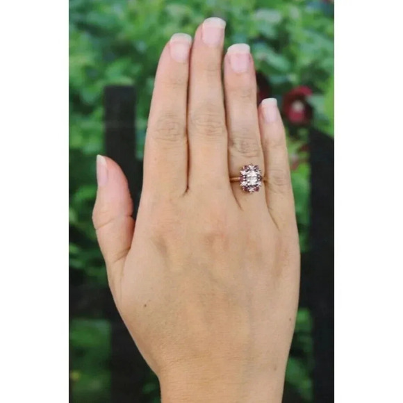 14k Yellow Gold & White Gold Natural Diamond and Ruby Ring Size 5 - Picture 3 of 9